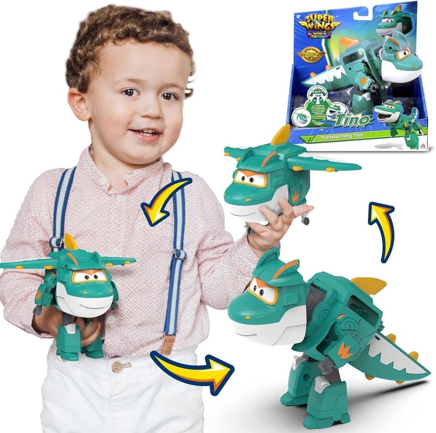 Super Wings 5" Transforming Characters 2-pack Transforming Supercharged Jett + Tino Transformer Toy för pojkar och flickor i åldrarna 3+ Röda actionfigurer Naty Shop Tino