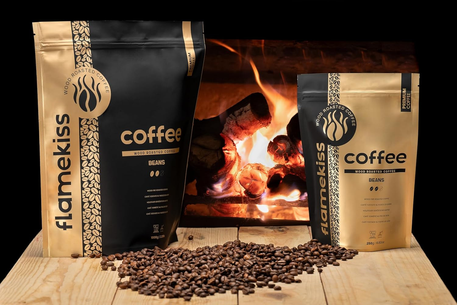 Kaffebönor 1 kg – Arabica och Robusta espressobönor av hög kvalitet, handrostade över en vedeld för en rik och aromatisk kaffeupplevelse av hela bönor