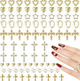 Guld Nail Charms 80st Cross Rose Heart Virgin Mary Nail Gems Metalllegering Nageltillbehör för manikyr Designdekorationer DIY-hantverk