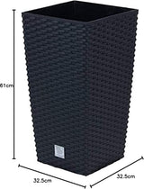 Prosperplast krukor/krukor i rottinglook med insats | 32,5 x 32,5 x 61 cm | antracit | väder- och UV-beständig | gjord av robust plast | för interiör och exteriör