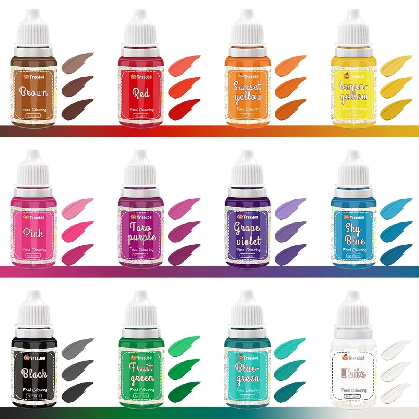 Set med 12 flytande matfärger, 10 ml Naty Shop