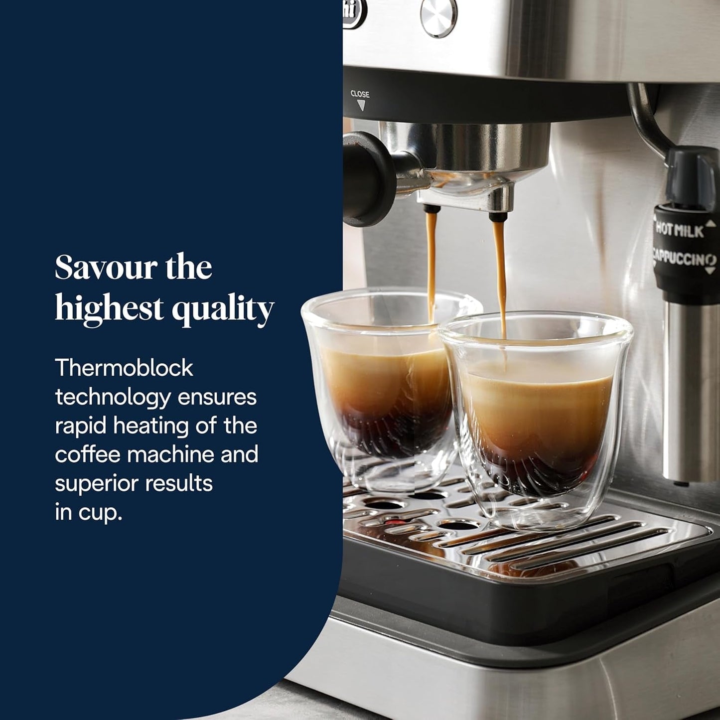 De'Longhi Classic EM450.M portafilter espressomaskin med professionell mjölkskummare, helmetallhölje, 15 bar, 1,7 l vattentank, rostfritt stål/metall