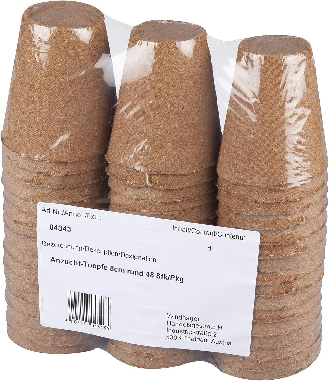 Windhager plantkrukor, 48 stycken, diameter 8 cm, brun, utan torv, 04343