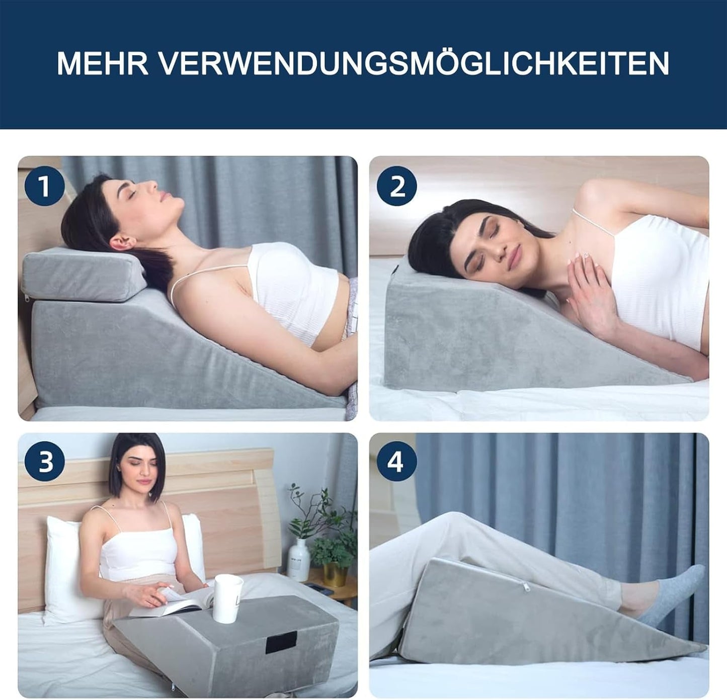Läskudde och benhiss fjäderkudde, Memory Foam Nackrygg Benkudde, Multifunktionell avtagbar kudde för säng, soffa, sittande, sova och vila (grå)