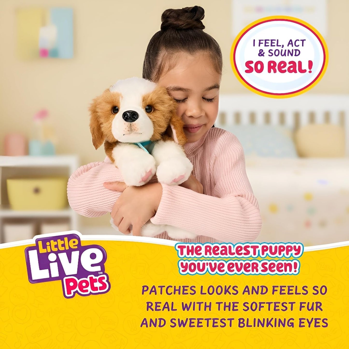 Små levande husdjur My Really Real Puppy – Plåster; Interaktiv valp; över 60 ljud/reaktioner; realistiskt utseende; 1 av 72 varianter; lekset med bärväska; batterier ingår; åldrarna 5+