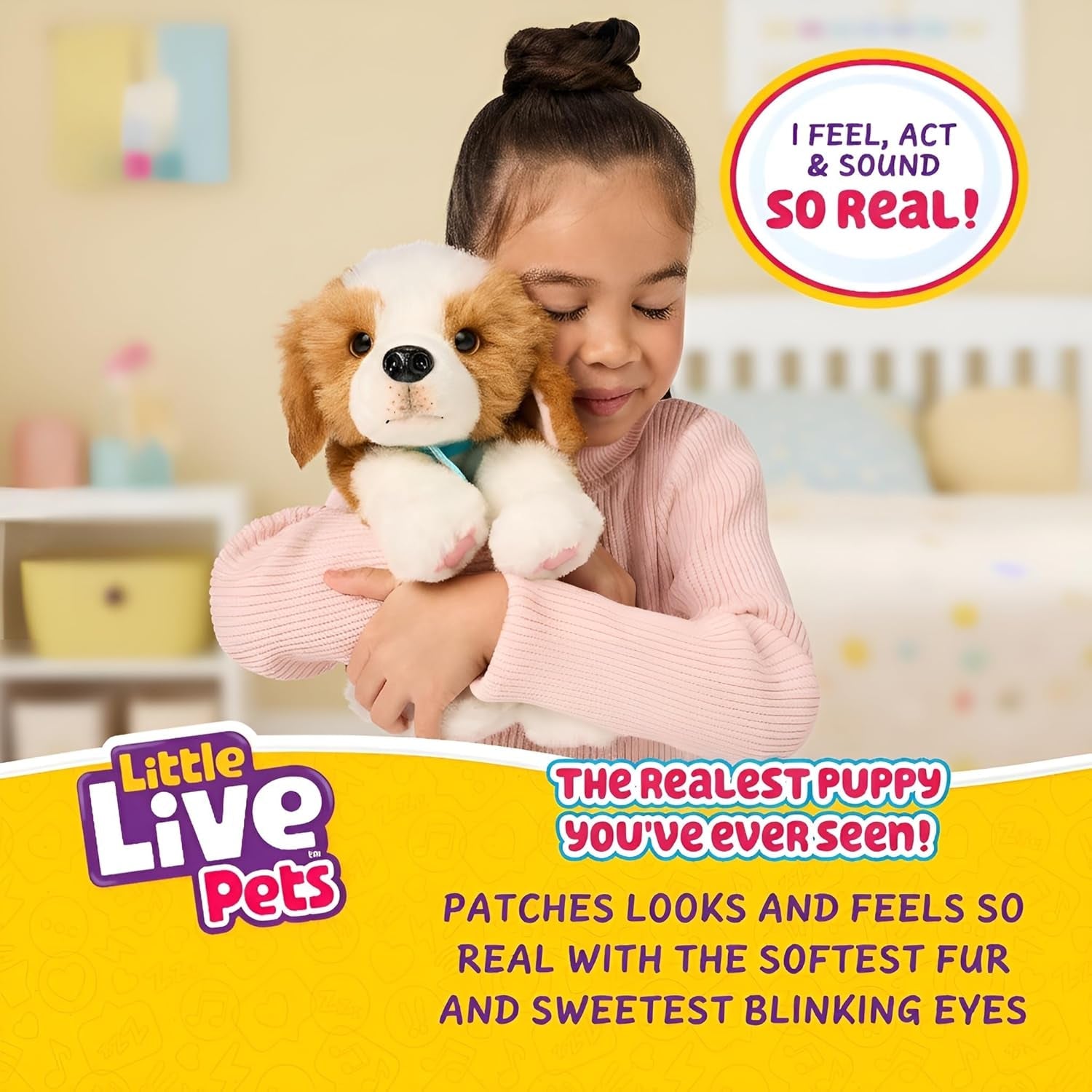 Små levande husdjur My Really Real Puppy – Plåster; Interaktiv valp; över 60 ljud/reaktioner; realistiskt utseende; 1 av 72 varianter; lekset med bärväska; batterier ingår; åldrarna 5+