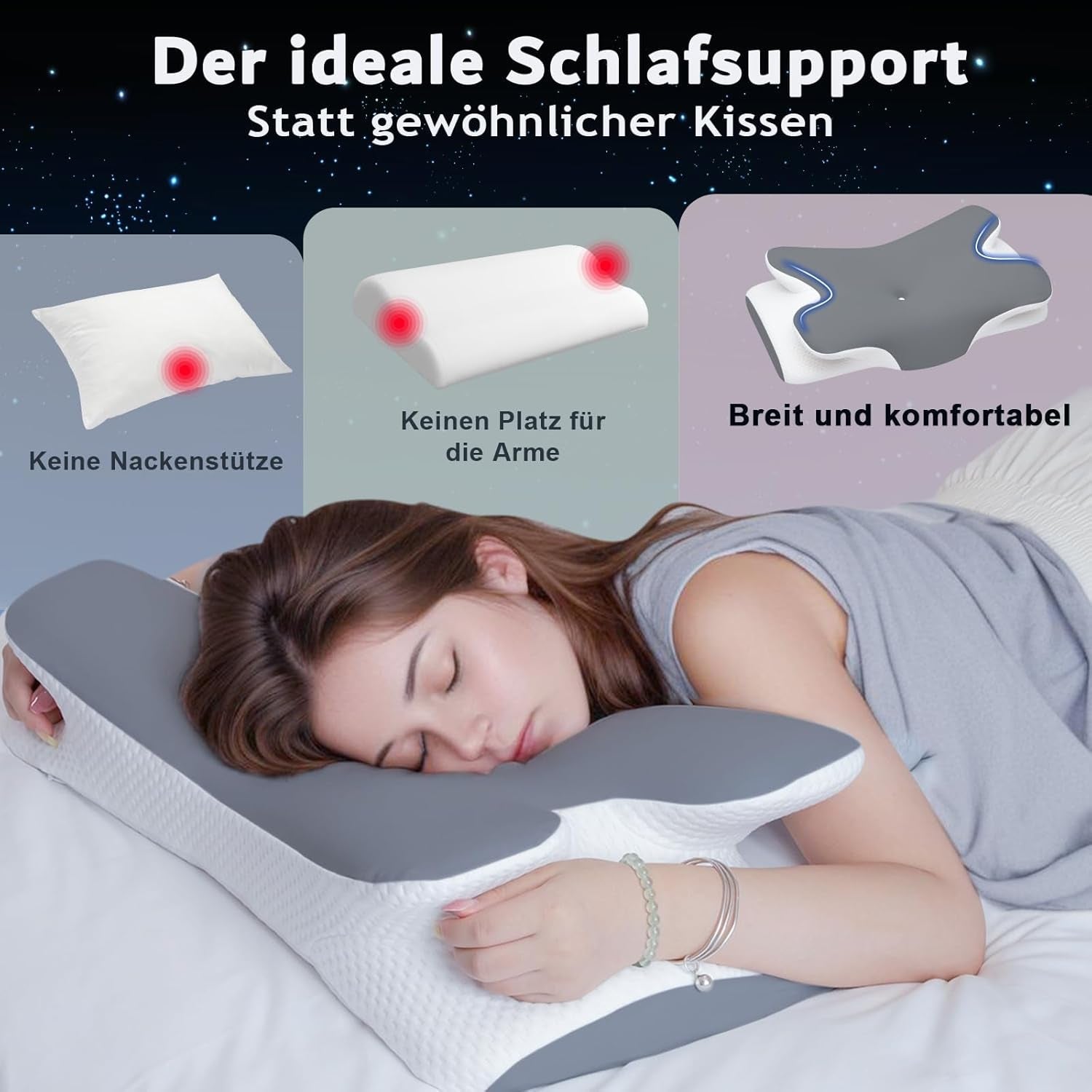 Memory Foam Kudde Nackkudde Ortopedisk kudde - Ergonomisk design Ihålig form för sido-, rygg- och magsyllar Grå cervikala ortopediska kuddar Naty Shop