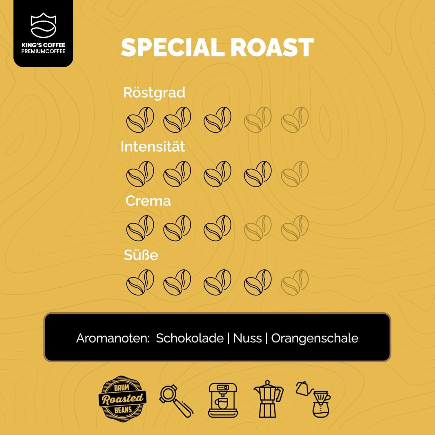 KING'S COFFEE - SPECIALROSTA - 1 kg Barista Premium Espressobönor - Kaffe med låg syrahalt - Liten satsrostning i Italien - Den finaste Arabica-Robusta-blandningen för helautomatiska och portafiltermaskiner