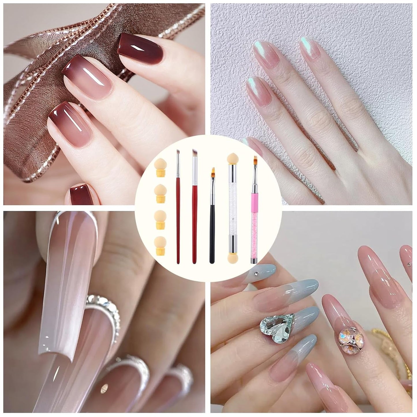 Nail Art Rendering-Werkzeuge Schwamm Undtupfpinsel, Sponge Brush Applicator, Doppelter Kopf Ombre Sponge Stick Mit 4 Ersatzköpfe, Nail Art Schwamm Und Tupfpinsel, Ombre Nagelpinsel Für Gelnägel