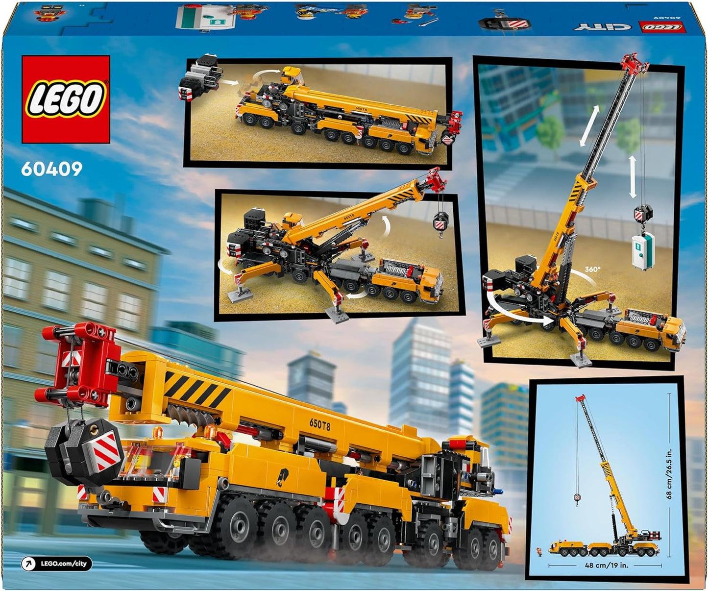 LEGO City Mobil byggkran Byggleksak för pojkar och flickor Kreativa barn Present Lång förlängbar arm 4 Minifigurer för byggnadsarbetare för rollspel 60409 Byggset Besuche den LEGO-Store