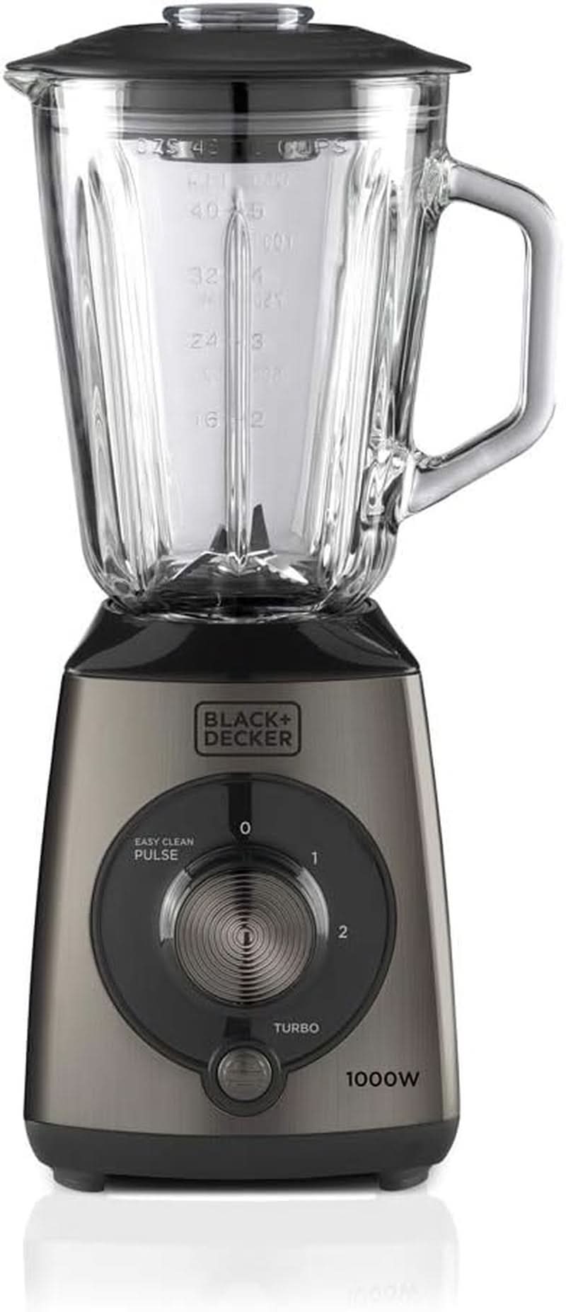 BLACK+DECKER Stativblandare | 500W | 2 hastigheter | Pulsfunktion | Glaskrug | 1,5L | Edelstahlmesser Mit 4 Klingen | Herausnehmbar Und Leicht Zu Reinigen | Weiß Und Grau Kitchen Naty Shop 1000W Edelstahl