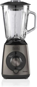 BLACK+DECKER Stativblandare | 500W | 2 hastigheter | Pulsfunktion | Glaskrug | 1,5L | Edelstahlmesser Mit 4 Klingen | Herausnehmbar Und Leicht Zu Reinigen | Weiß Und Grau Kitchen Naty Shop 1000W Edelstahl