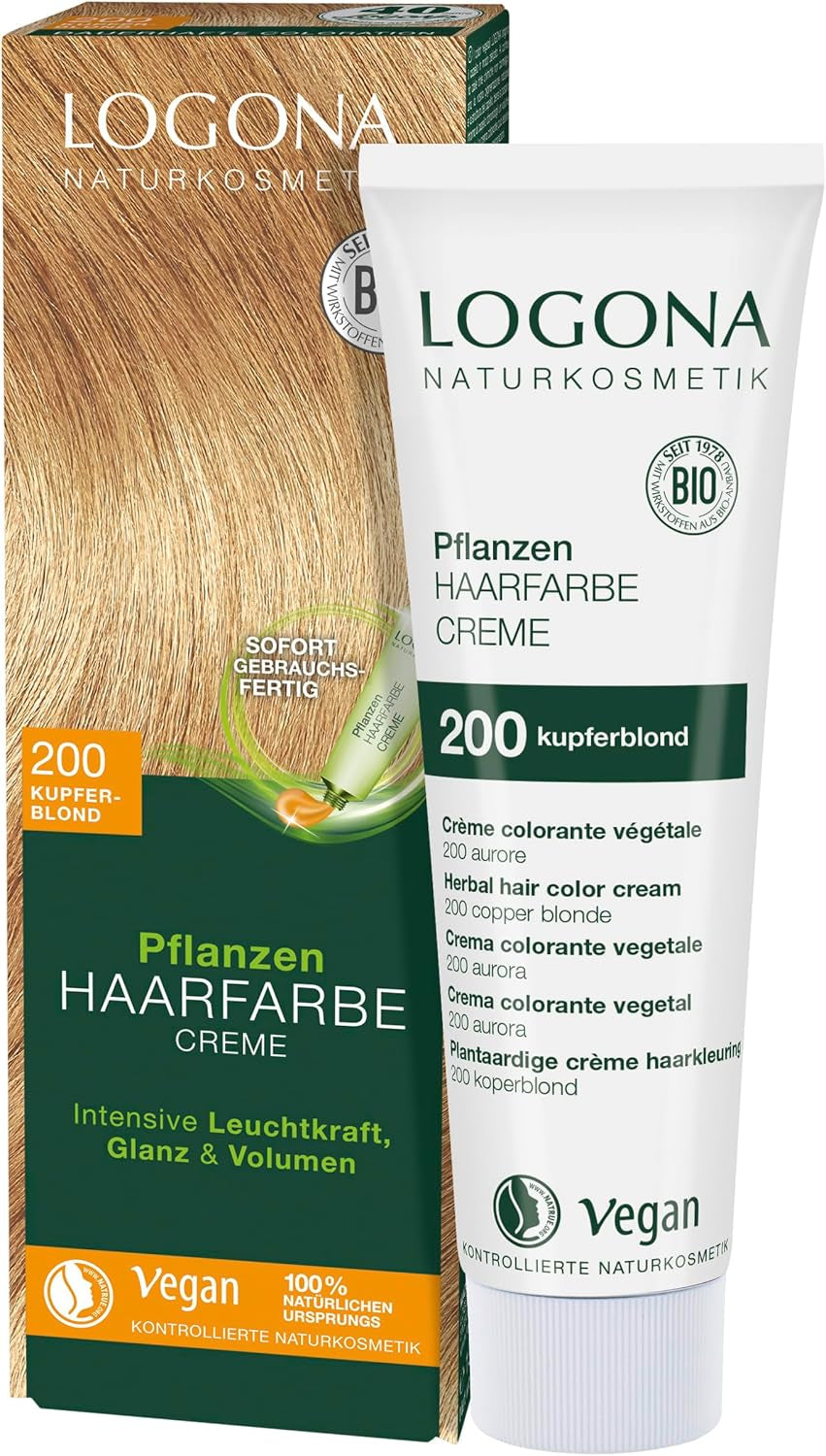 LOGONA Natural Cosmetics Plant Hair Color Cream 240 Nougat Brown, Naturlig färg för brunt hår med henna, färgande kräm för bruna toner, färgning för mörkt hår, 150ml Hårfärgning Naty Shop 200 Blond koppar