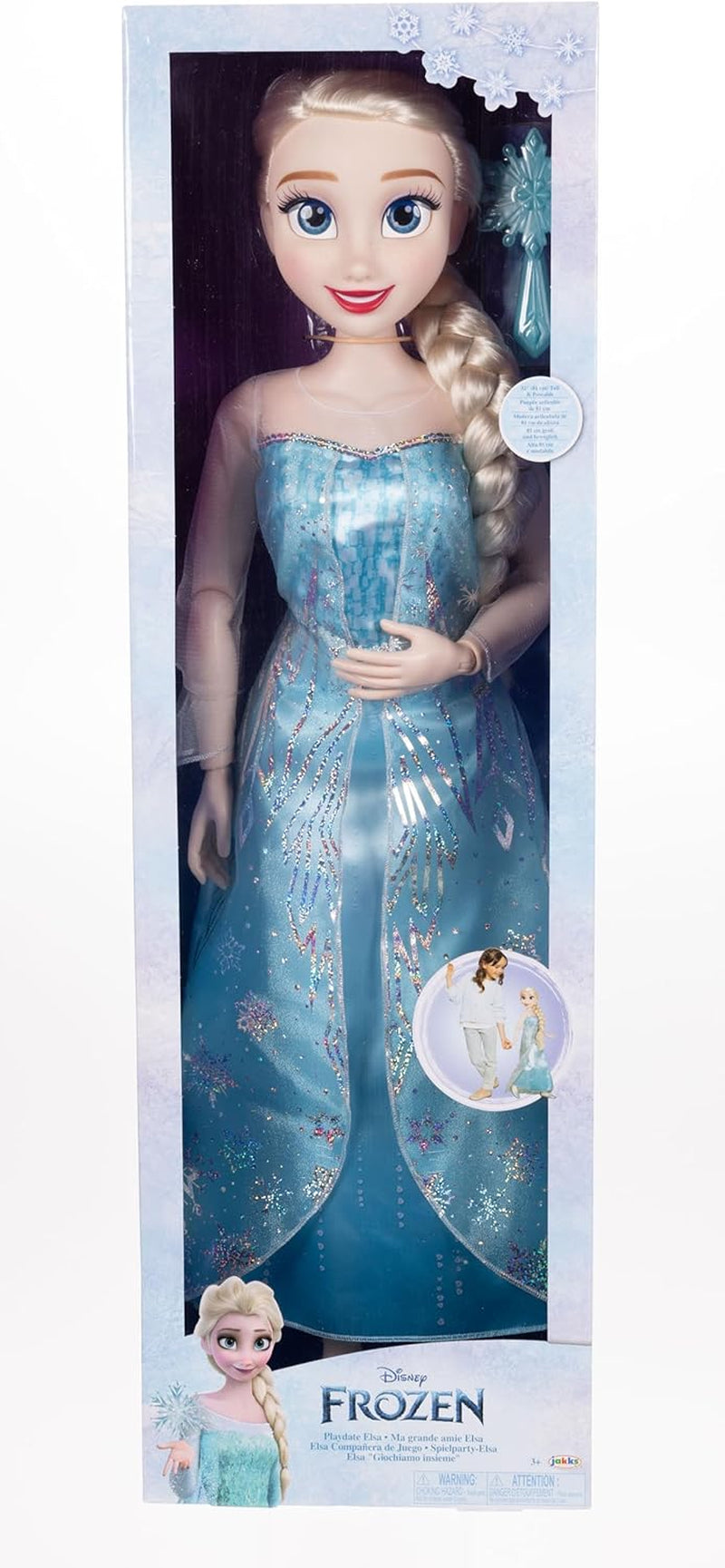 Disney Frozen Playdate Elsa Giant Doll 80 cm av Jakks Pacific Helledad docka med 11 artikulationspunkter Inkluderar hårborste och tillbehör
