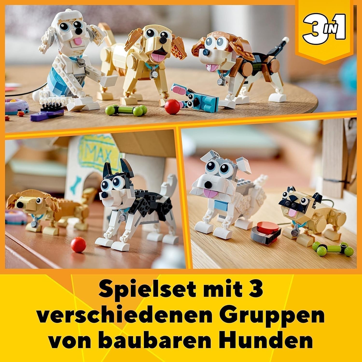LEGO 31137 Creator 3-i-1 söt hundset med djurfigurer tax, mops, pudel och mer, leksak för barn 7+, present till hundälskare Byggset Besuche den LEGO-Store