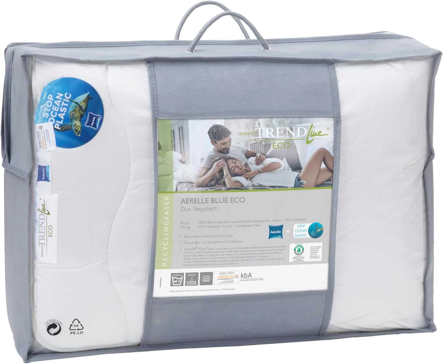 Badenia Trendline Eco quilt Aerelle Blue Duo 135 X 200 Cm, Vit, Öko-Tex certifierad, Tillverkad i enlighet med tysk kvalitetsstandard Täcken och täcken Naty Shop