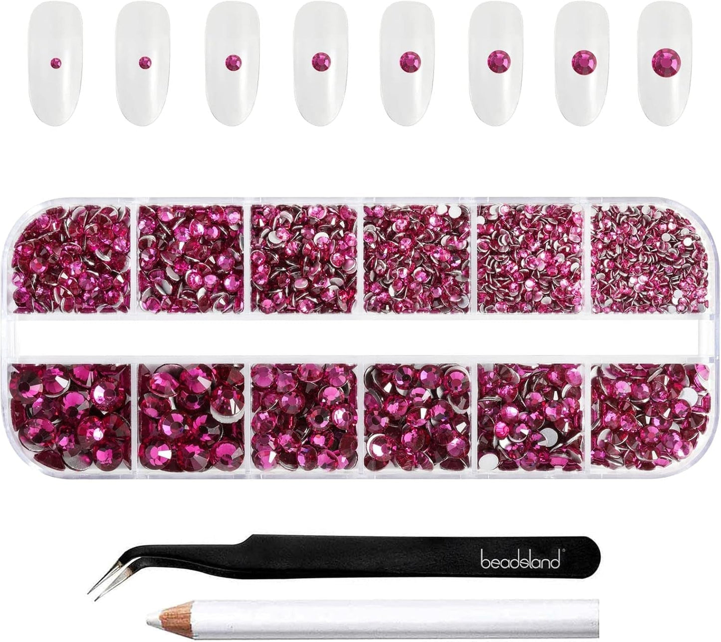 Beadsland 2500st Glas Nailart Strasssteine ​​​​Kristall Flatback Edelsteine ​​​​Runde, ​​Für Handwerk Gemischt 8 Größen SS4 ~ SS30 Mit Picking Pinzette Und Stift (Kristall Weiss)