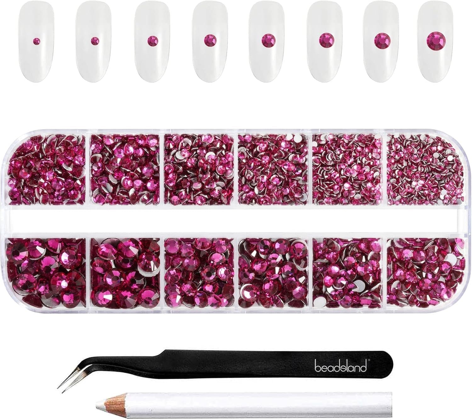 Beadsland 2500st Glas Nailart Strasssteine ​​​​Kristall Flatback Edelsteine ​​​​Runde, ​​Für Handwerk Gemischt 8 Größen SS4 ~ SS30 Mit Picking Pinzette Und Stift (Kristall Weiss)