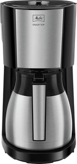 Melitta Enjoy Top Therm - Espressomaskin med filter och termokanna i rostfritt stål, för upp till 10 koppar kaffe, svart/rostfritt stål