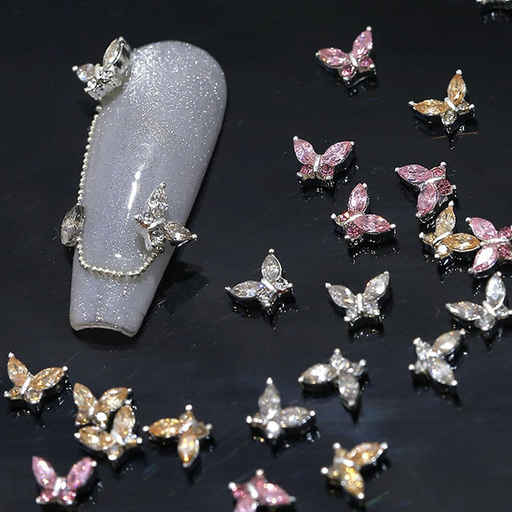 Mini Butterfly Zircon Nail Nyckelringar Y2K Vit Champagne Rosa Rhinestone Crystal Butterfly Nyckelringar Nails 3D Butterfly Nail Design Nyckelringar Butterfly Nails Dekoration Nail Art Nyckelringar Nageltillbehör