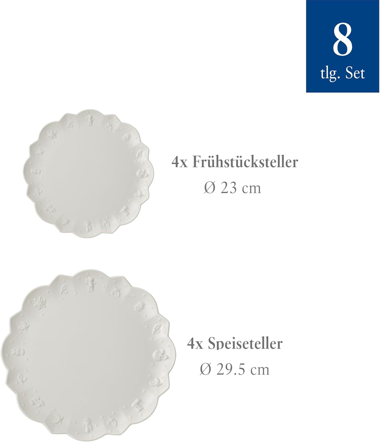 Villeroy & Boch Toy's Delight Royal Classic 8-delad servisset, diskmaskin och mikrovågssäker, vit, tallrikar, 4-personers servisset, julservis, leksaker, premiumporslin
