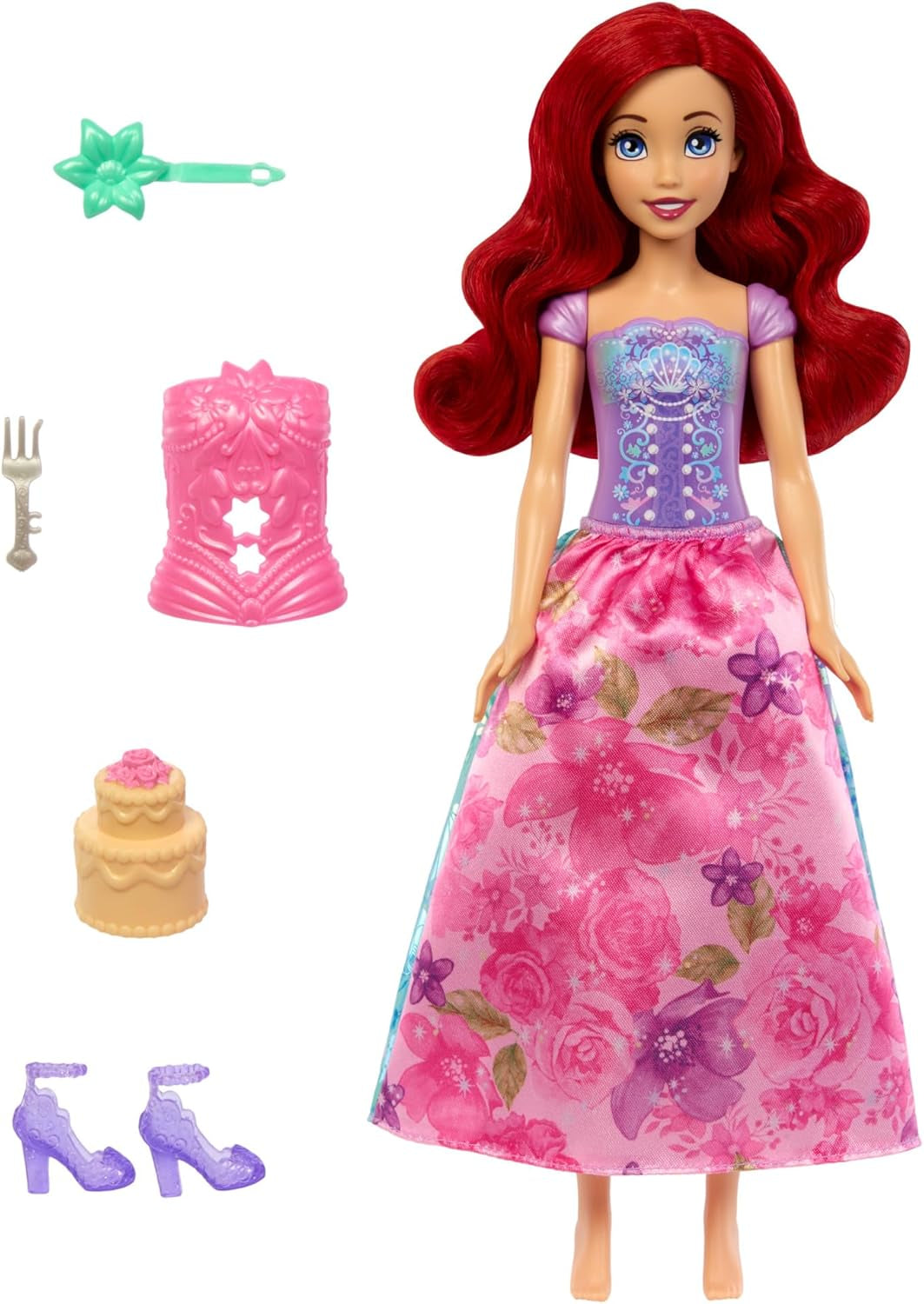 Mattel Disney Princess Ariel Spin & Reveal Fashion Dock Set med 11 överraskningar, inklusive 5 tillbehör, 5 klistermärken och en lekscen inspirerad av filmen HTV88