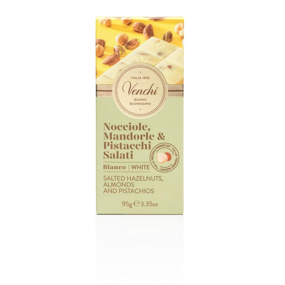 Venchi - Saltad hasselnötsbar, saltade hasselnötter, mandel och pistagenötter, 95 g, med "Piedmont-hasselnötter", glutenfri, inga konstgjorda färger och inga konserveringsmedel