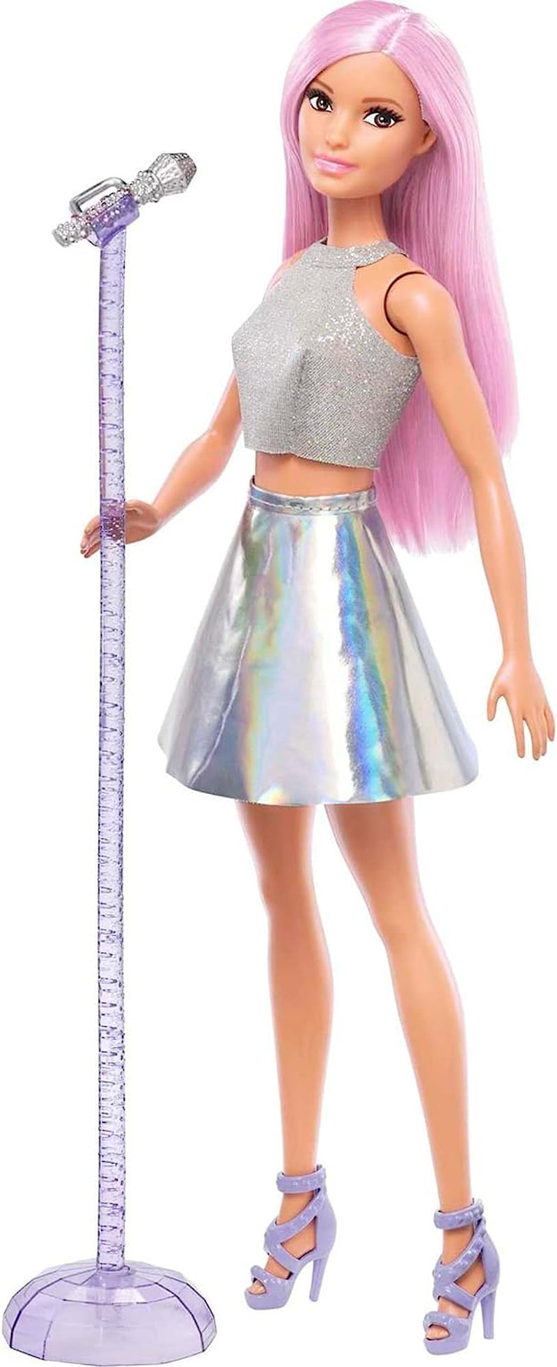 Barbie Pop Star Docka i gnistrande kjol med mikrofon och rosa hår Present för 3-7 år gamla barn JCW42 Bländande dockor Naty Shop Pink