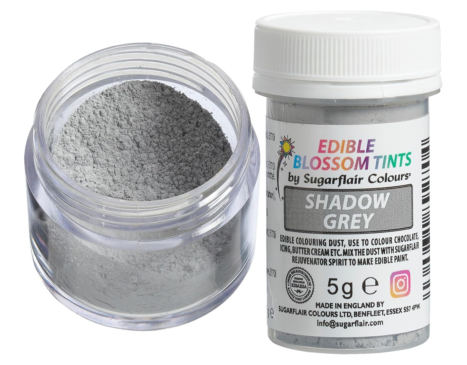 Sugarflair Blossom Tint Dust Dark Grey Food Coloring Powder - Livsmedelsfärgpulver för tårtdekorationer, fondant, glasyr, choklad, smörkräm, macarons och mer - 5G