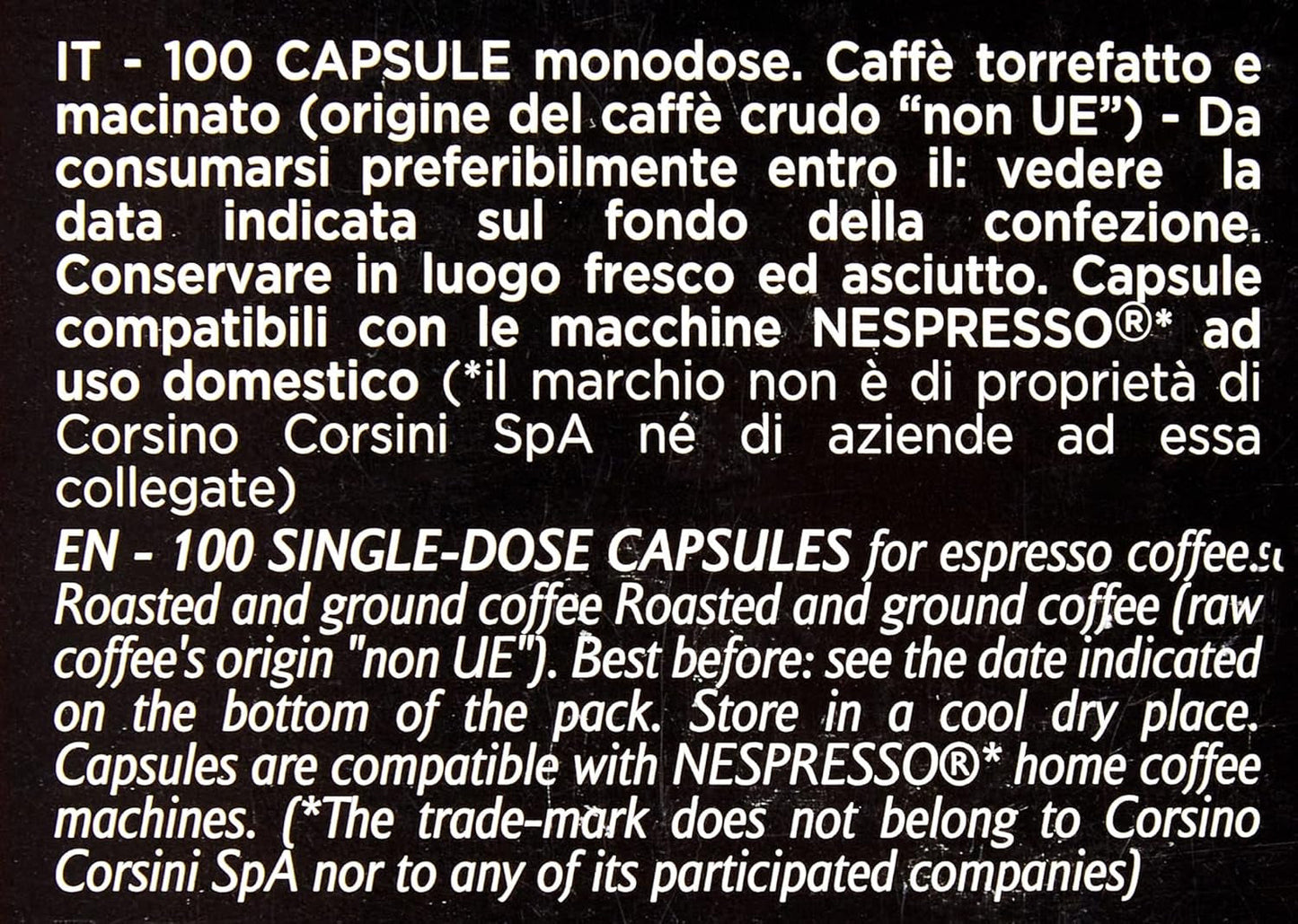 Caffè Corsini - Classico Italiano, Miscela Di Caffè In Nespresso-kompatibla kapslar, Gusto Forte E Deciso - Confezione Da 100 kapslar