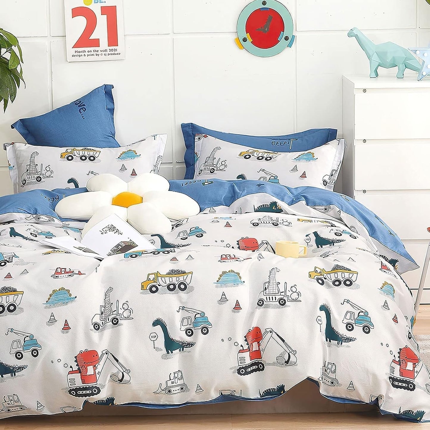 Sängkläder för barn, unisex, dinosaurier, bomull Sängkläder - barn Naty Shop Modell B 135 X 200 cm + 80 X 80 cm