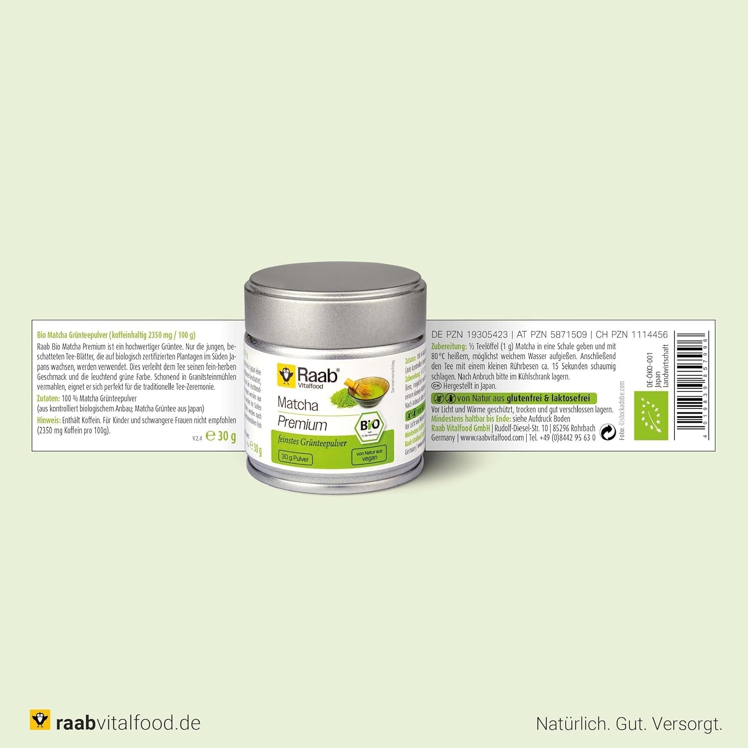 Raab Vitalfood® Premium Bio Matcha Powder (30g) - Original från Japan, rent matchapulver utan tillsatser, finmalet, mild-bitter smak, grönt tepulver, vegan, teceremoni