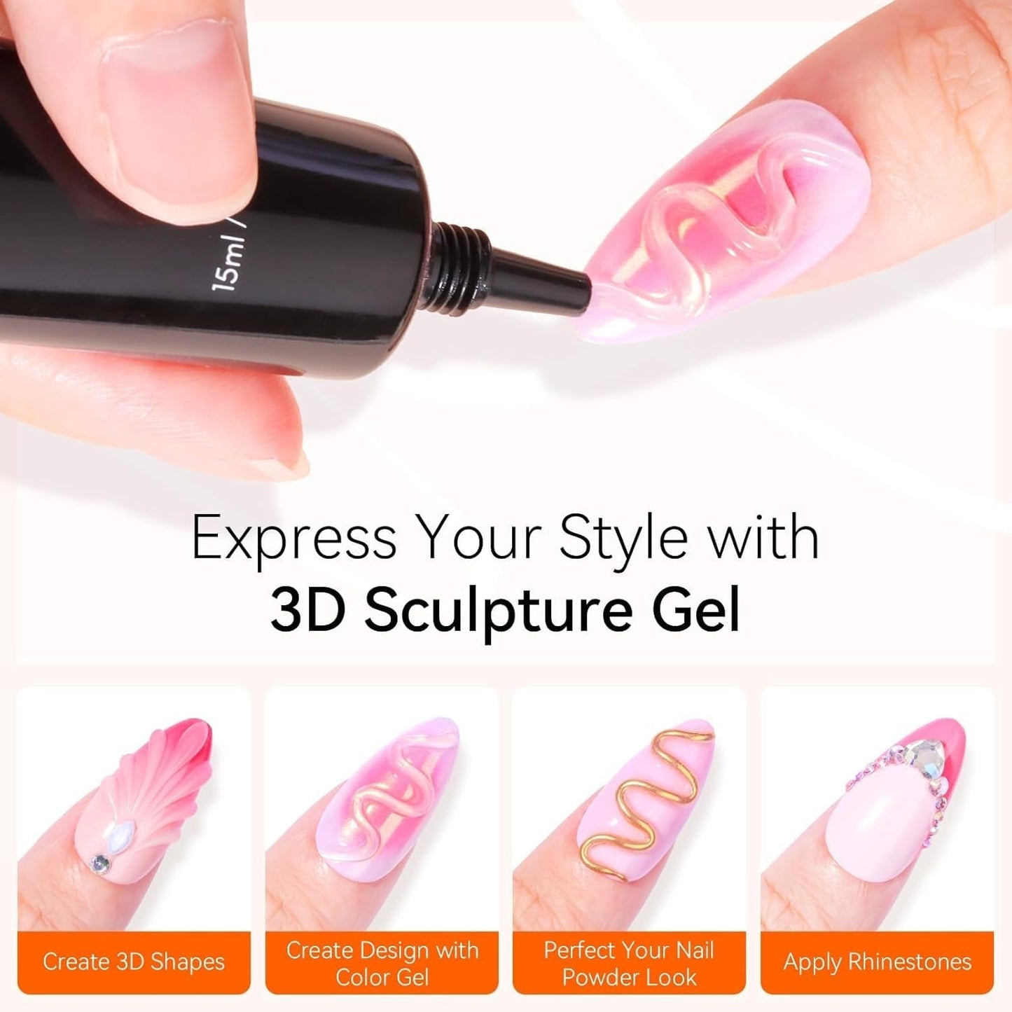 Makartt 3D Nail Art Gel - Rhinestone Glue Gel 15G för Nagelnyckelringar, Multifunktionell Nail Sculpture Gel för DIY Nail Design, Nail Sculpture Nagelmodellering hemma (Transparent)
