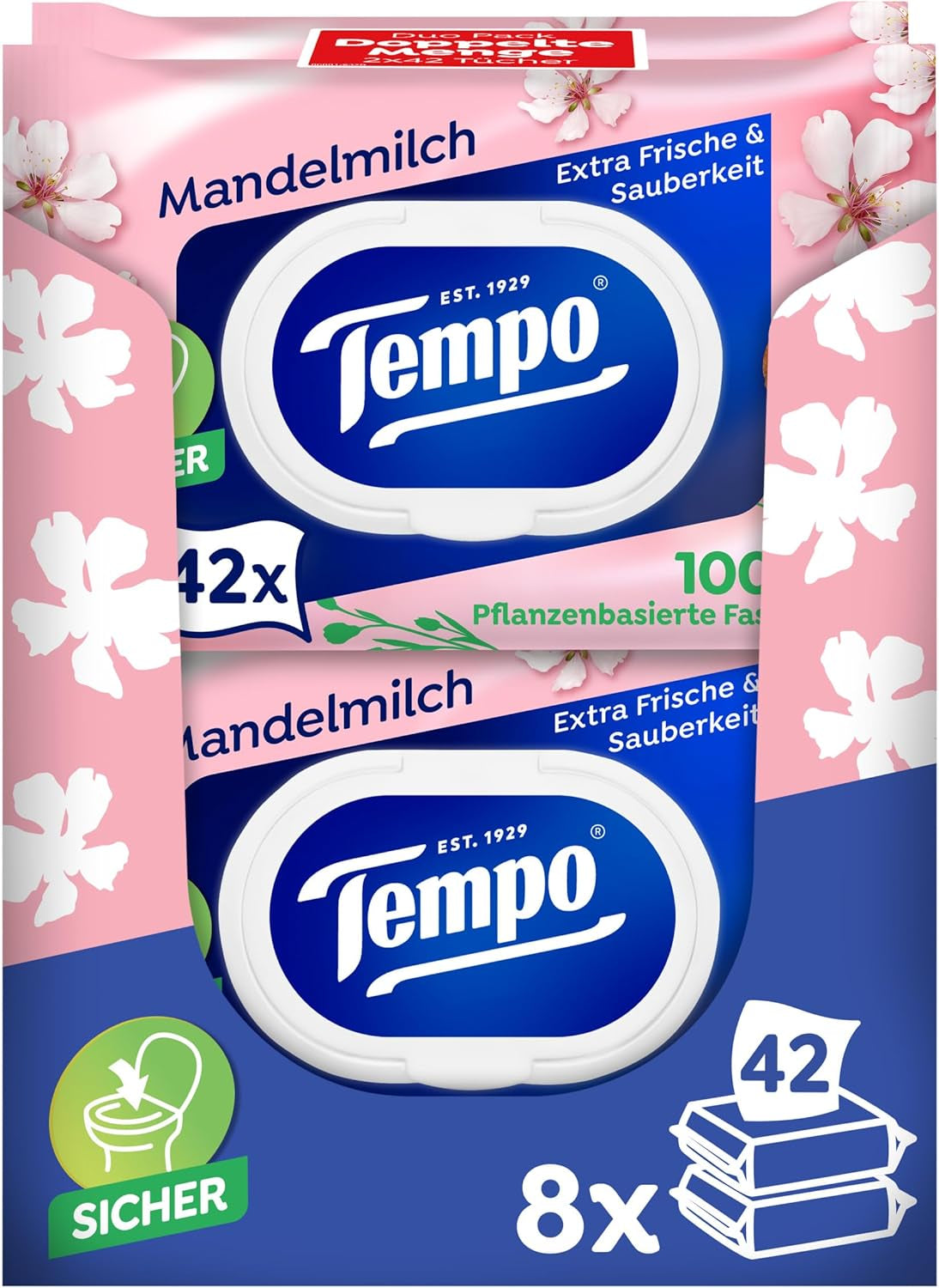 Tempo ''Gentle & Sensitive'' våttoalettservetter - Megapack - 16 paket med 42 våtservetter vardera - Duo Pack - Natural Aloe Vera - Hygieniskt papper, dermatologiskt testat, hudneutralt