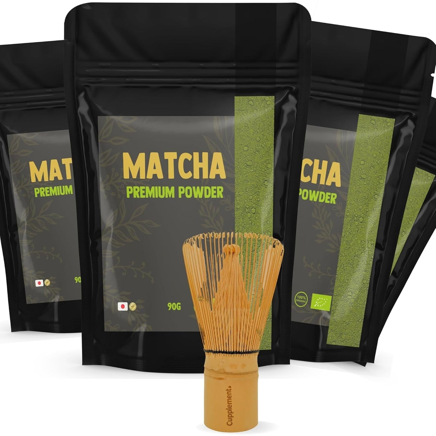Komplettera Matcha 90 gram ekologiskt - Högsta kvalitet pulveriserat grönt te - Ingen bambuvisp och tråd - Culunary - Nybörjarset - Latte - Visp - Japan - Pulver - Te - Tråd - Påse - Smoothie