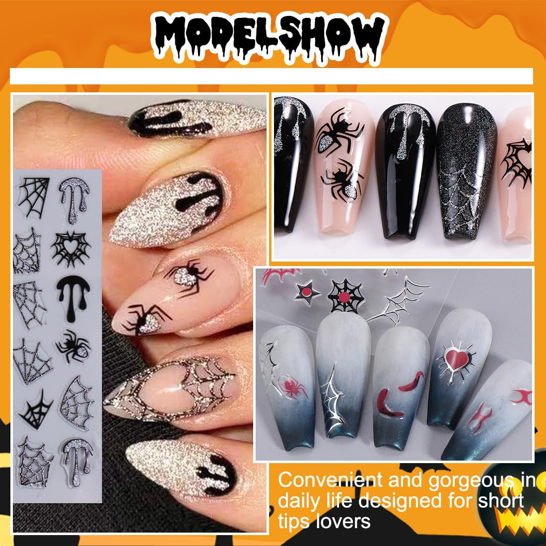 5 st Halloween 3D-nagelklistermärken, 5D stereoskopiska nagelklistermärken, nageldekorationer, nageldesigntillbehör