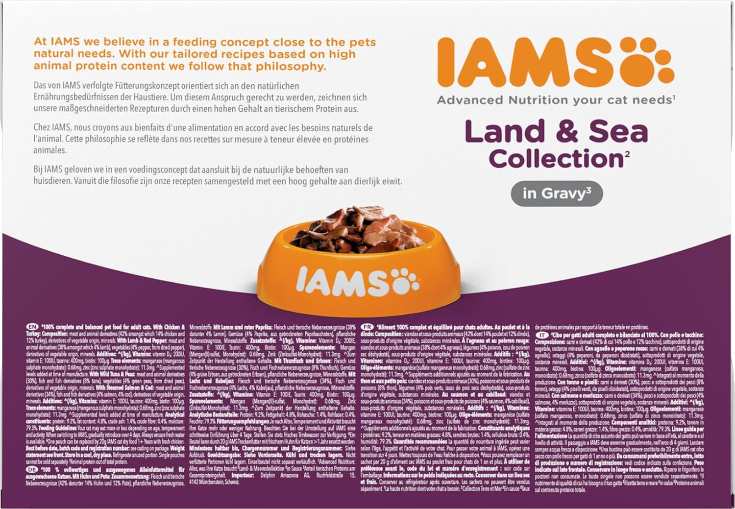 IAMS Delights Land & Sea Collection Wet Cat Food - Kött- och fisksortiment Multipack i sås, våtfoder för katter 1 år och äldre, 12 x 85g