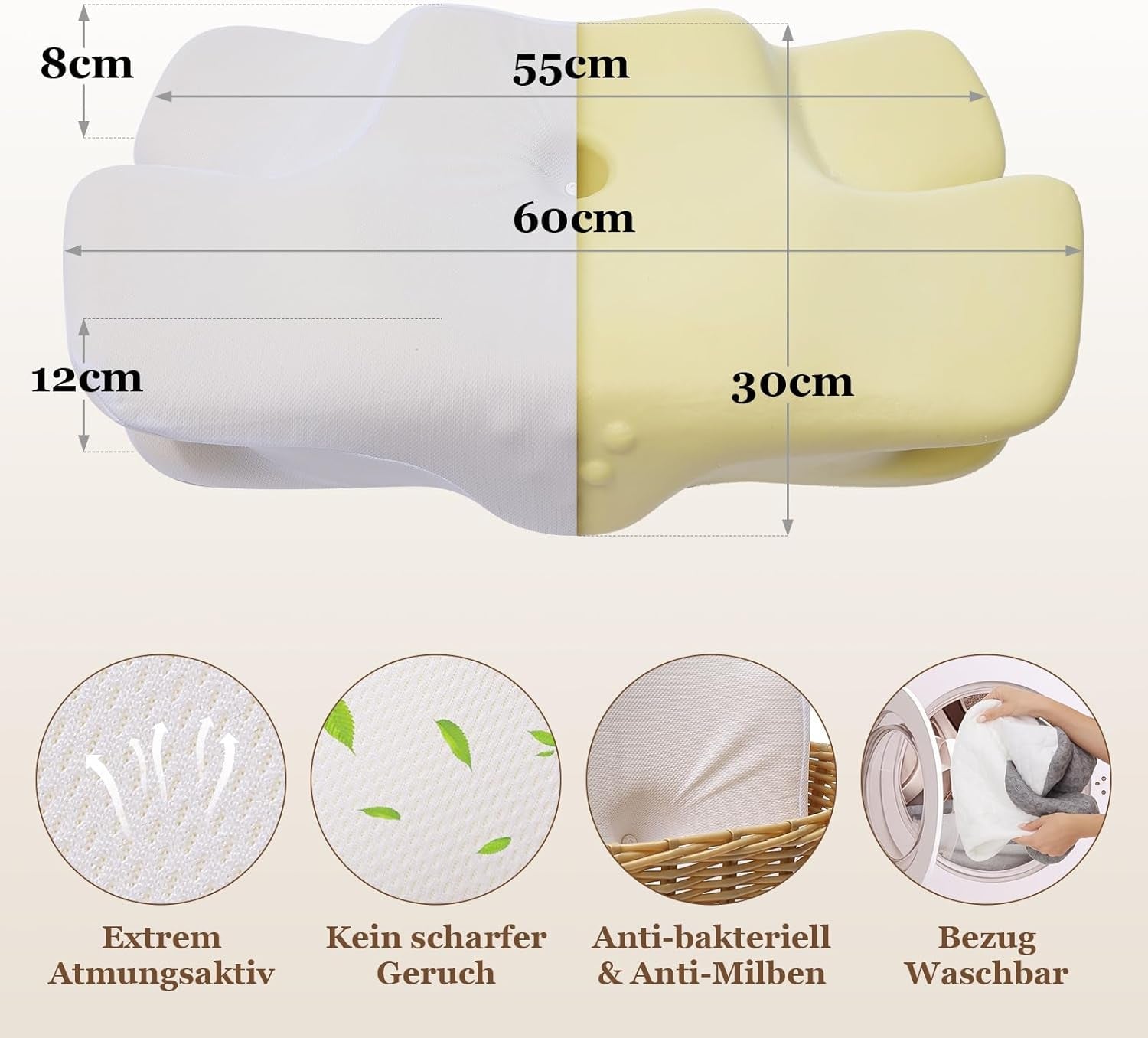 Wellsync Nackkudde Ergonomisk kudde Memory Foam Kudde Ortopedisk kudde för sidosliprar Ryggslipare Magslipare Nacksmärta Vit Grå Cervikala Ortopediska Kuddar Naty Shop