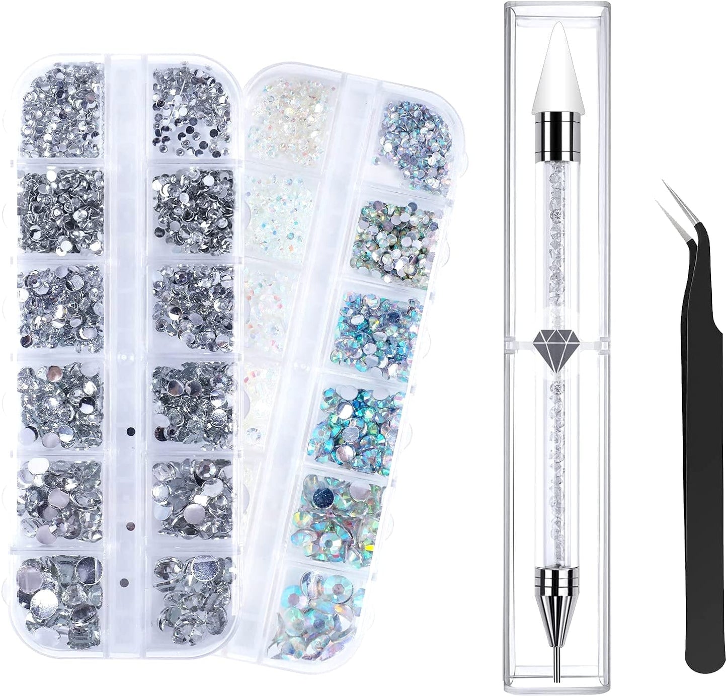 ANGNYA 4000 Stück Strasssteine Nägel Nail Art Strasssteine Dekorationen Nagelsteine Für Nail Art Zubehör Und Klare Kristall Strasssteine Handwerk Mit Pick up Pinzette Und Strass Picker Dotting Pen...
