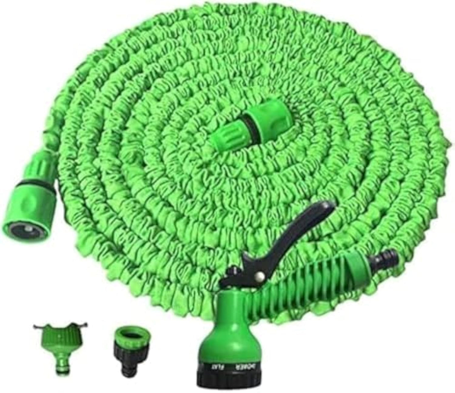 Flexibel trädgårdsslang 15m grön, plast/gummi, 7-vägs sprutmunstycke, 8 bar, 0,68 kg, 1 st.