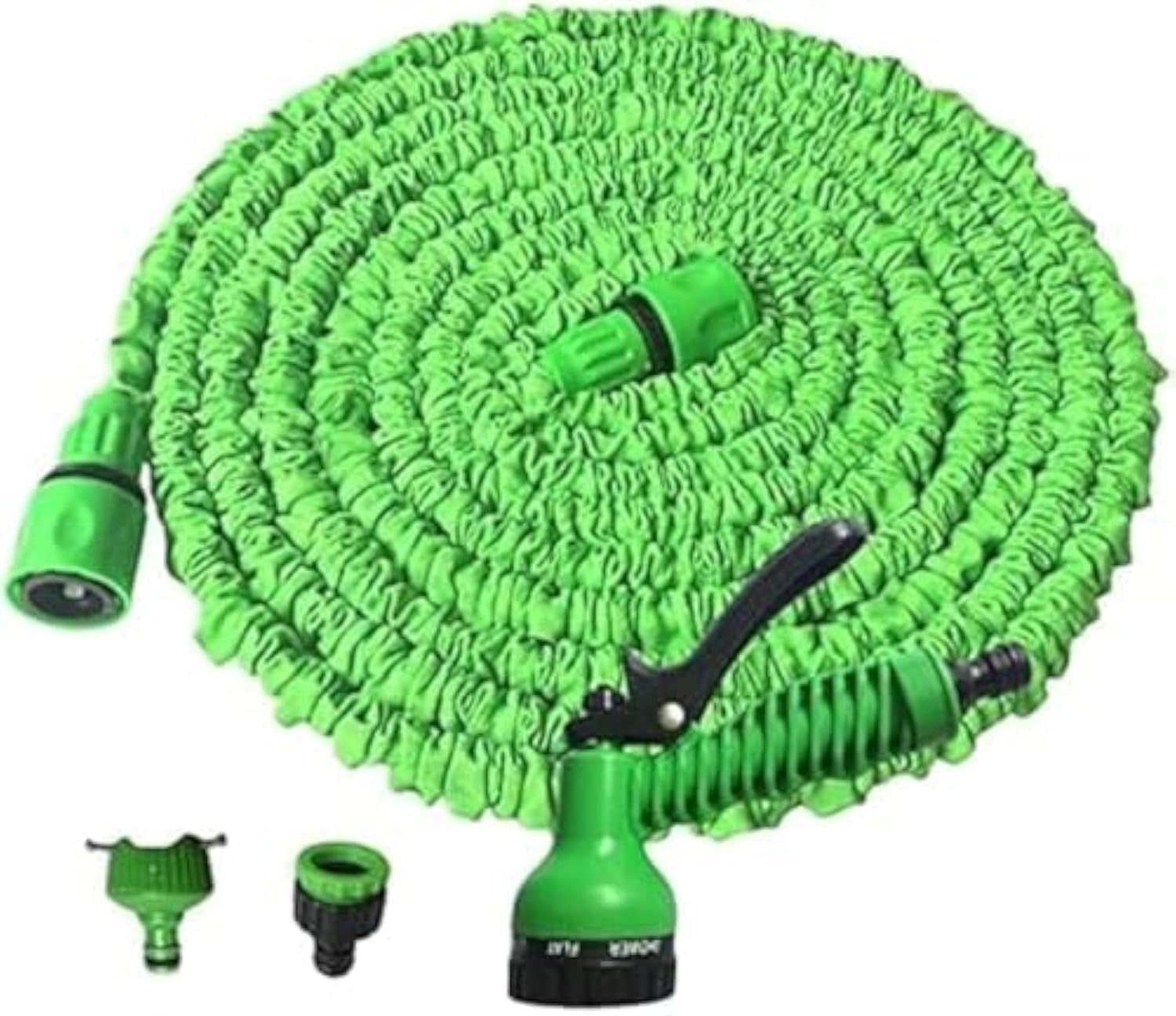 Flexibel trädgårdsslang 15m grön, plast/gummi, 7-vägs sprutmunstycke, 8 bar, 0,68 kg, 1 st.