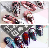 JMEOWIO Nail Stamping Stencils Halloween 6 Stück Nagelstempel Stencils Nail Art Dekoration Nageldesign Zubehör Böse Gruselige Kürbis-Geisterhexe