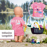 BABY born 832790 Weekend Fishing - Tillbehörsset för fiskedocka med solstol, sidobord, glas, korg, ankungar och fiskespö och rosa långskjorta, rosa
