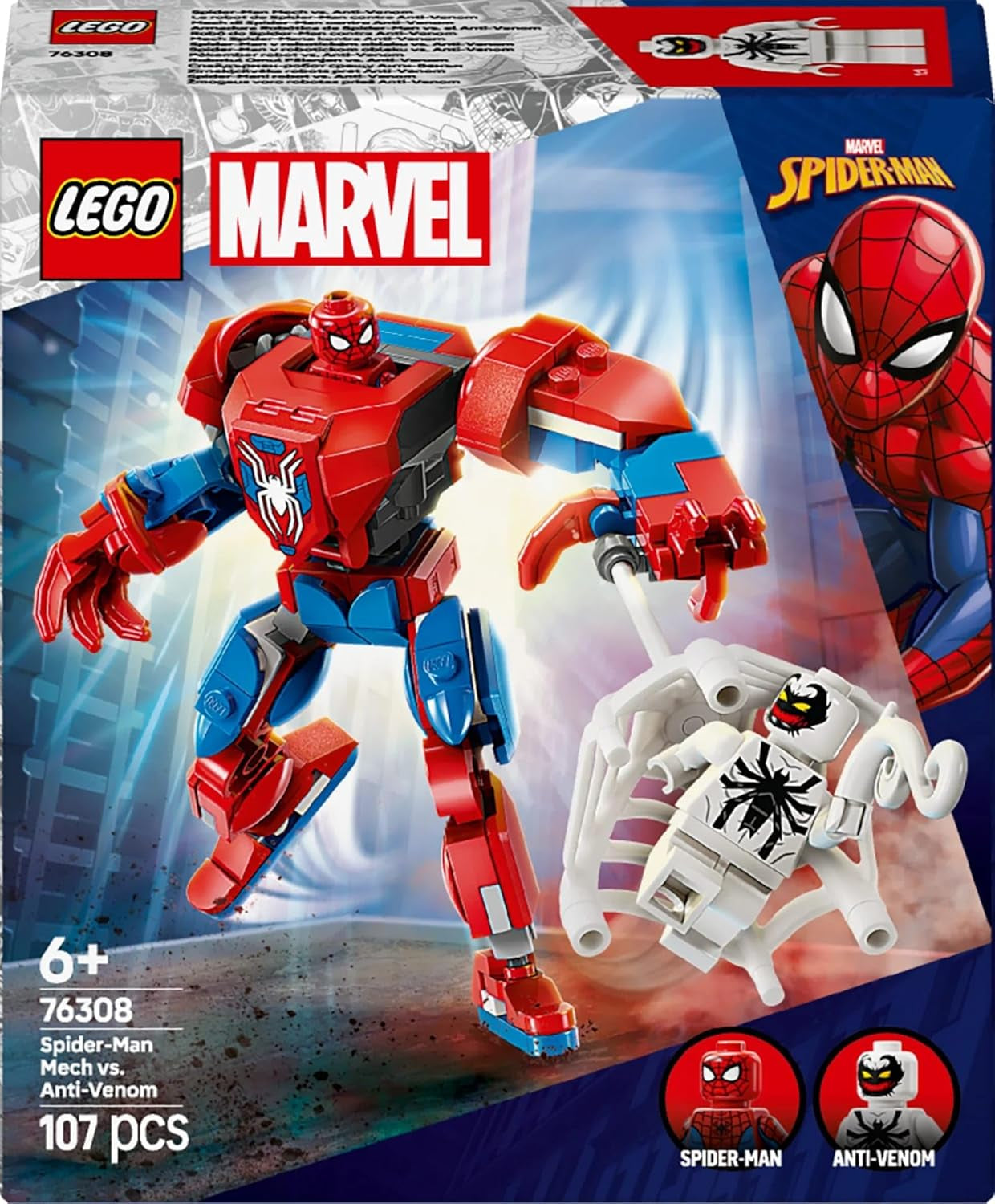 LEGO Marvel Spider-Man Mech vs. Anti-Venom - Superhjälteleksak med 2 minifigurer - Actionfigur med rörliga armar, ben och fingrar - Present till pojkar och flickor i åldern 6+ 76308 Besuche den LEGO-Store byggset