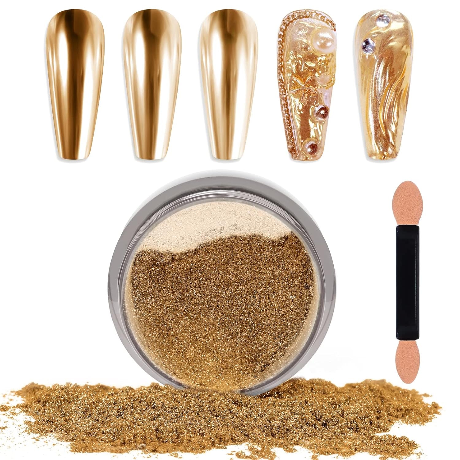 Chrome Nagel Pulver Spiegel Effekt Metallic Staub Holographische Glitter Glasierte Maniküre Dekoration Reflektierendes Pigment Für DIY Gel Polish Nail Art, Harz Handwork, Geschenke Für Gold