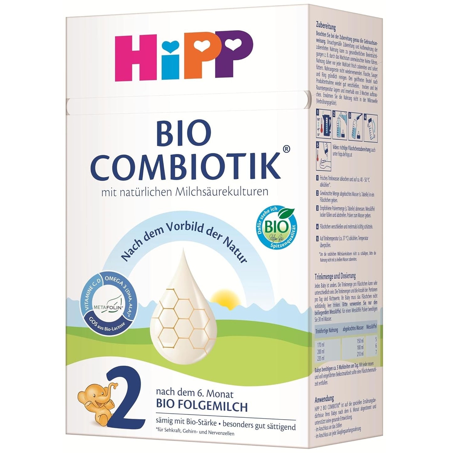 HiPP 2 Organic Combiotik (4 x 600g), tillskottsmjölk efter 6 månader, med stärkelse, naturliga kulturer av mjölksyra, GOS, Omega-3 (DHA, ALA), av bästa ekologiska kvalitet