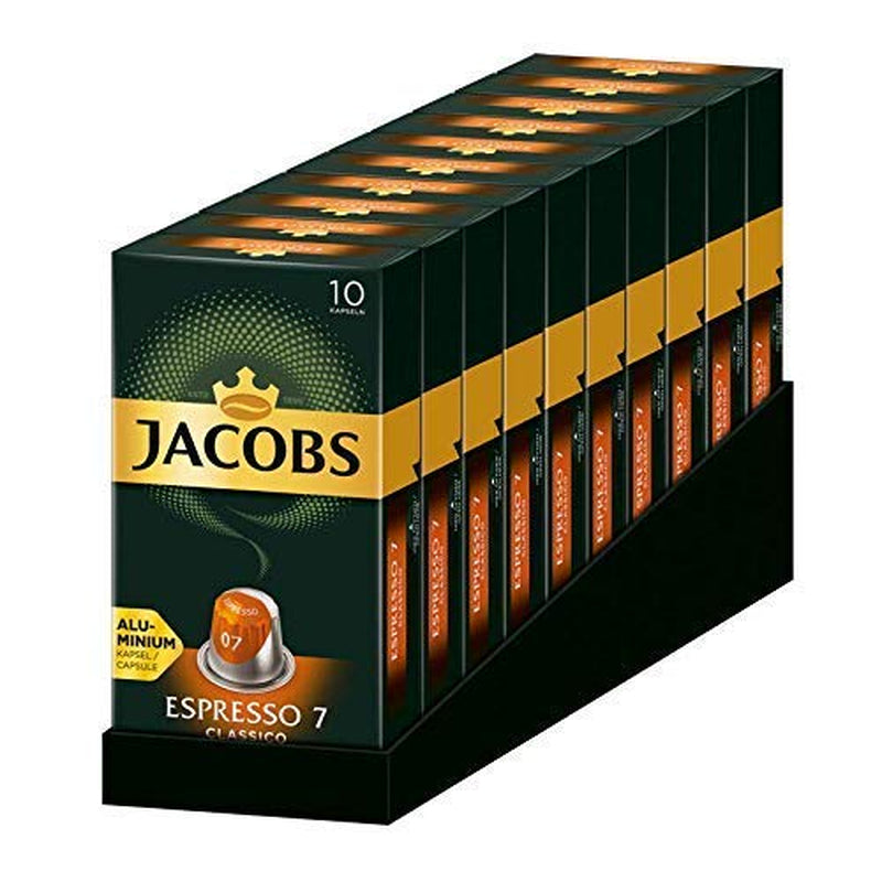 Jacobs Kaffeekapseln Espresso Classico, Intensität 7/12, 10 x 10 Getränke, Nespresso* kompatibel Kaffee Kapseln, 100 Kapseln