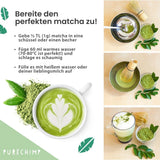 Purechimp Matcha-pulver av ceremoniell kvalitet 50 g. 100 % ren nyansodlat tepulver för lattes, infusioner och recept. Återvinningsbar burk. Rik på antioxidanter.