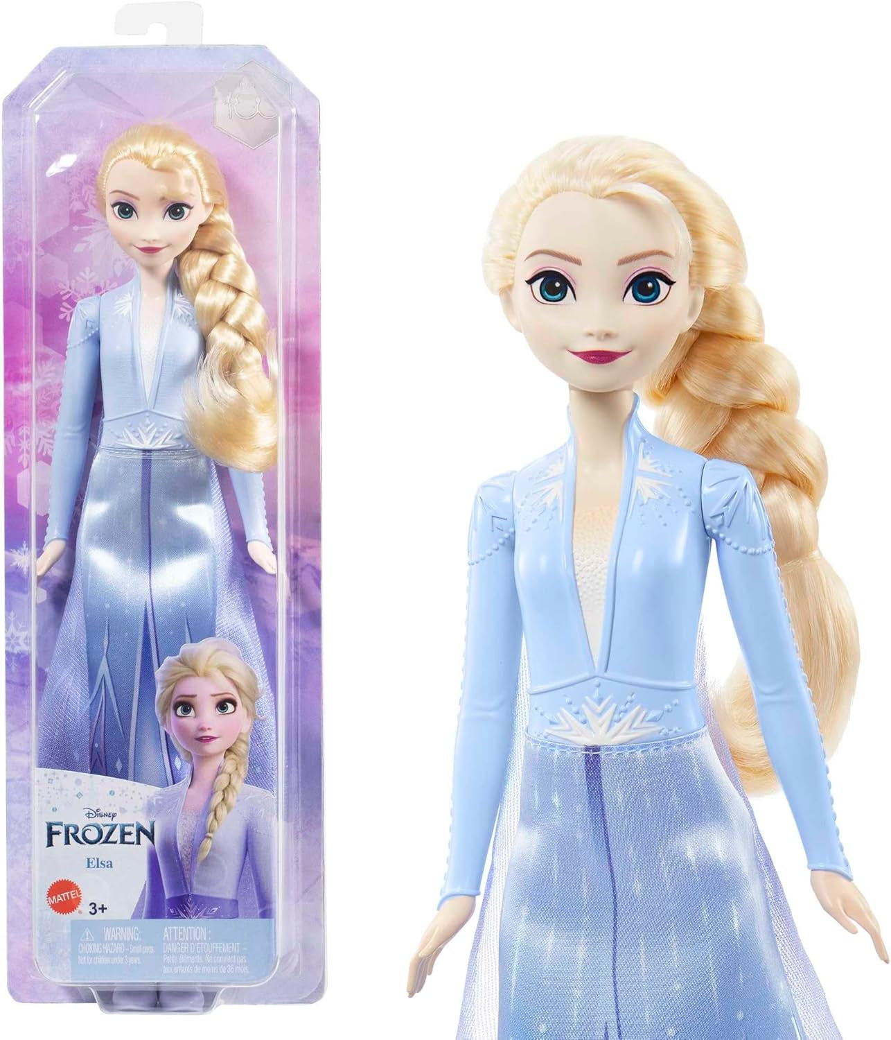 Mattel Disney Princess Elsa Doll, Ice Queen Doll i resedräkt, kammat blont hår, mobil, utdragbar kjol och stövlar, Disney presenter, 3 år gamla leksaker, HLW48 Naty Shop Dolls Travel Outfit Doll