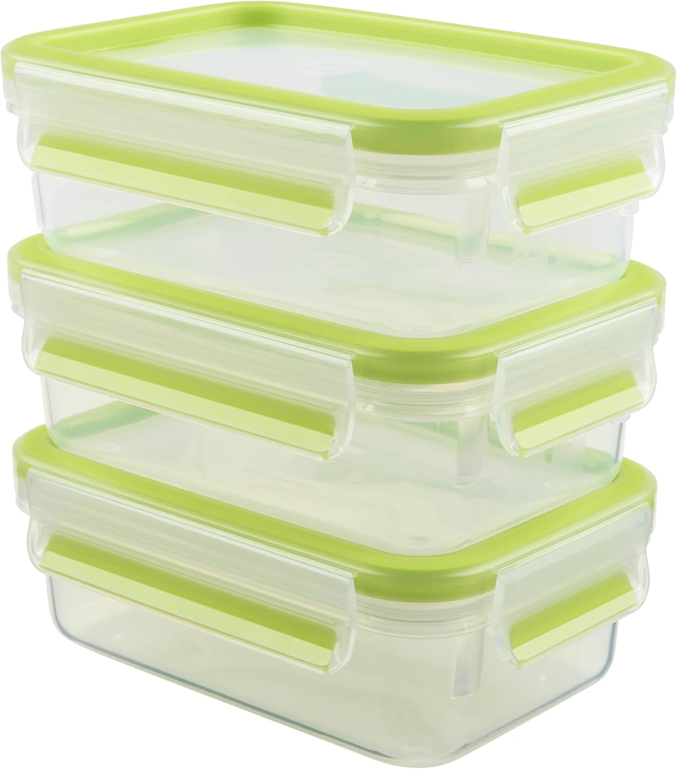 Emsa 515585 Matklipp & Stäng | 3 delar set | plast | transparent / grön | 0,55 / 1 / 2,2 liter Matförvaringslådor Naty Shop Green 0,55 L